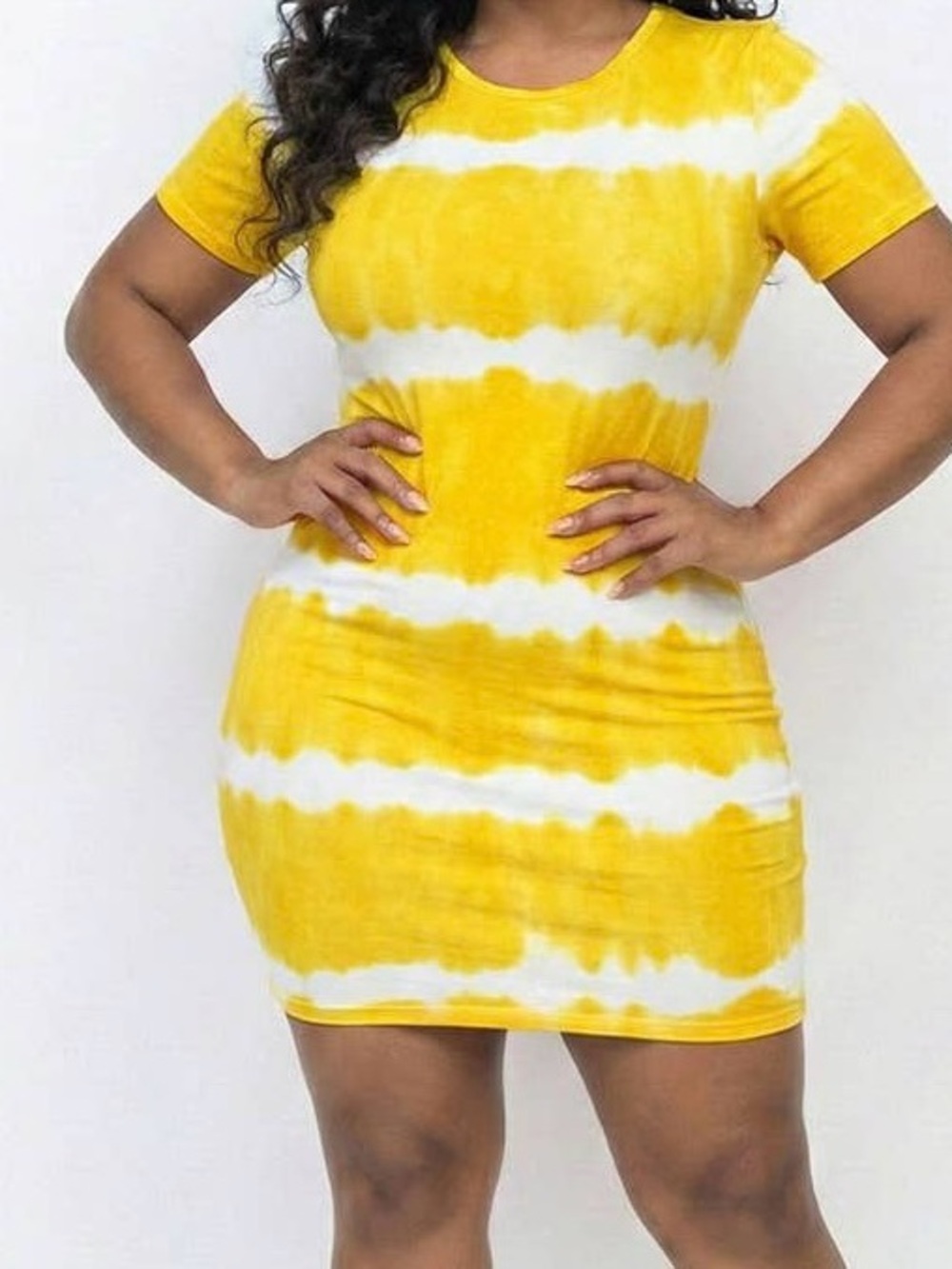 Yellow Tie-Dye Short Sleeve Bodycon Mini Dress